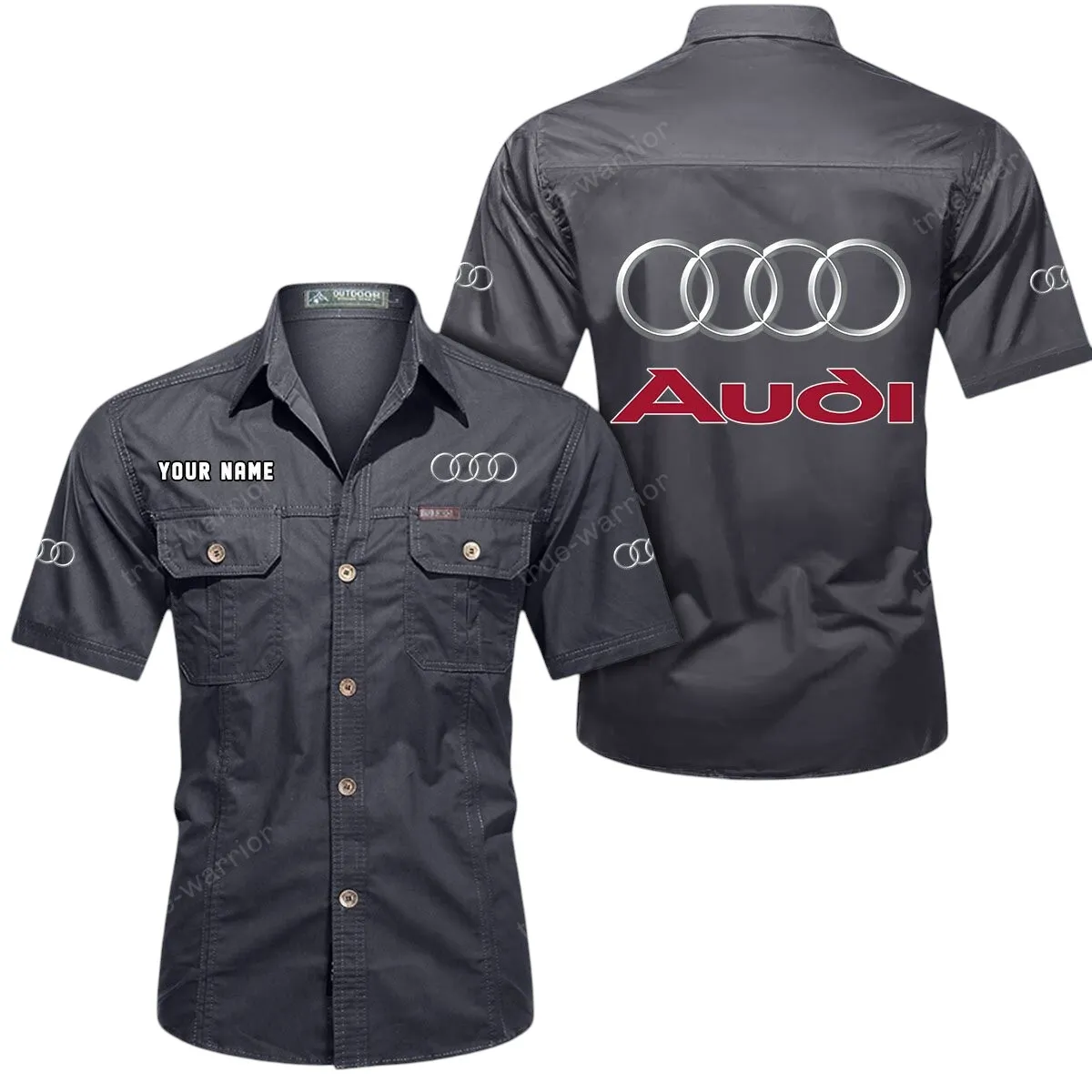 Car Lovers Gift Short Sleeved Shirt, Button Up Shirt Exclusive Logo For Car Owners CAR444052625868 - Gray