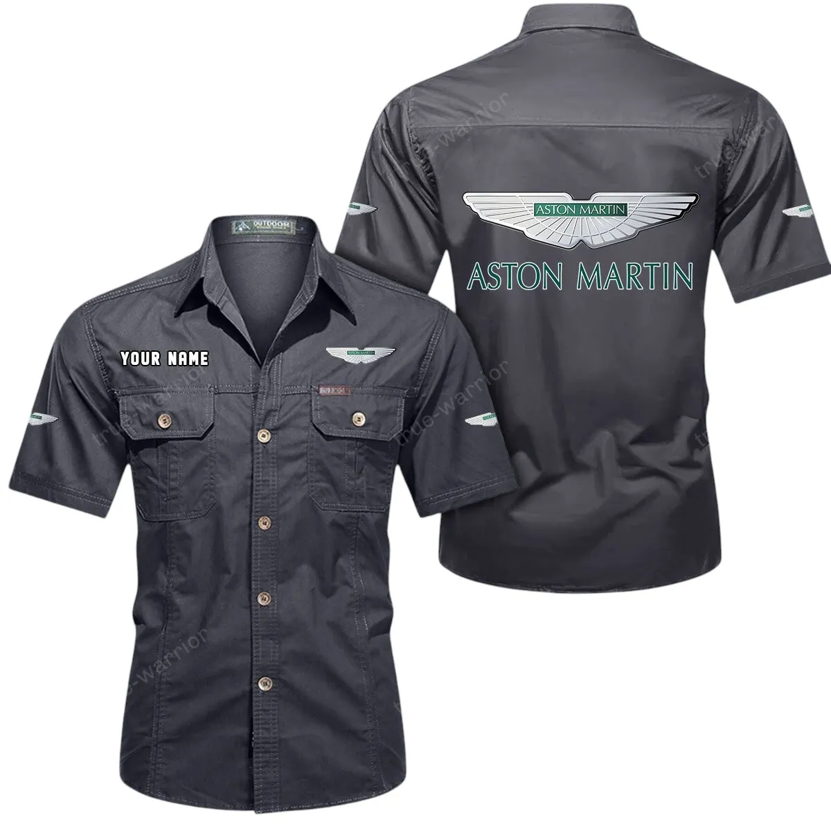 Car Lovers Gift Short Sleeved Shirt, Button Up Shirt Exclusive Logo For Car Owners CAR444052625906 - Gray
