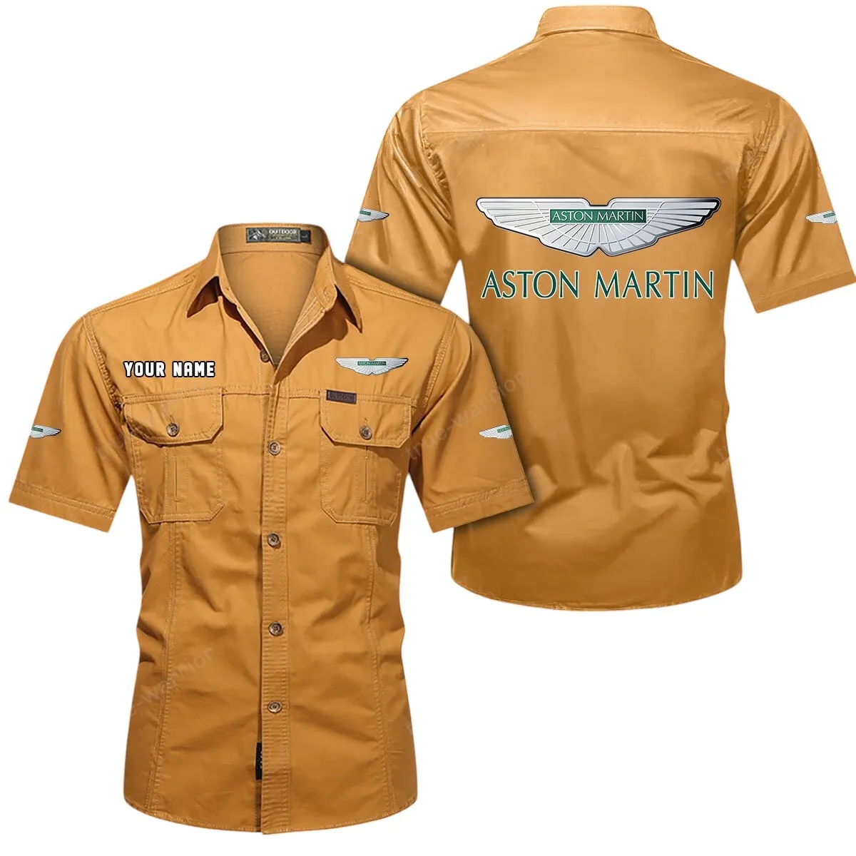Car Lovers Gift Short Sleeved Shirt, Button Up Shirt Exclusive Logo For Car Owners CAR444052625906 - Turmeric