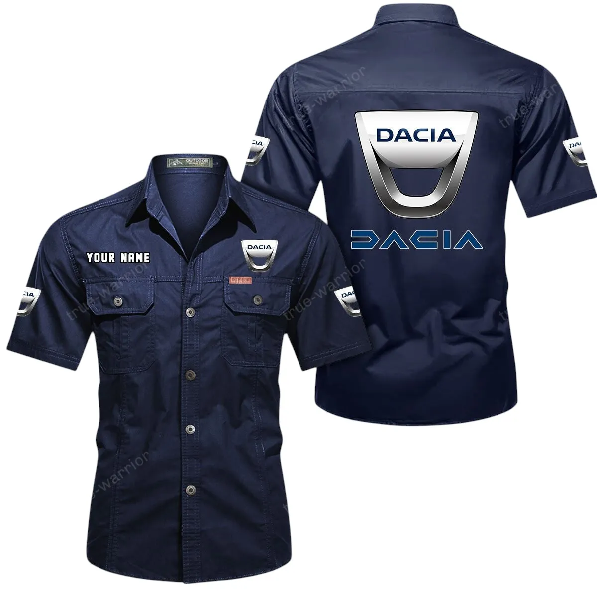 Car Lovers Gift Short Sleeved Shirt, Button Up Shirt Exclusive Logo For Car Owners CAR444052625917 - Dark Blue
