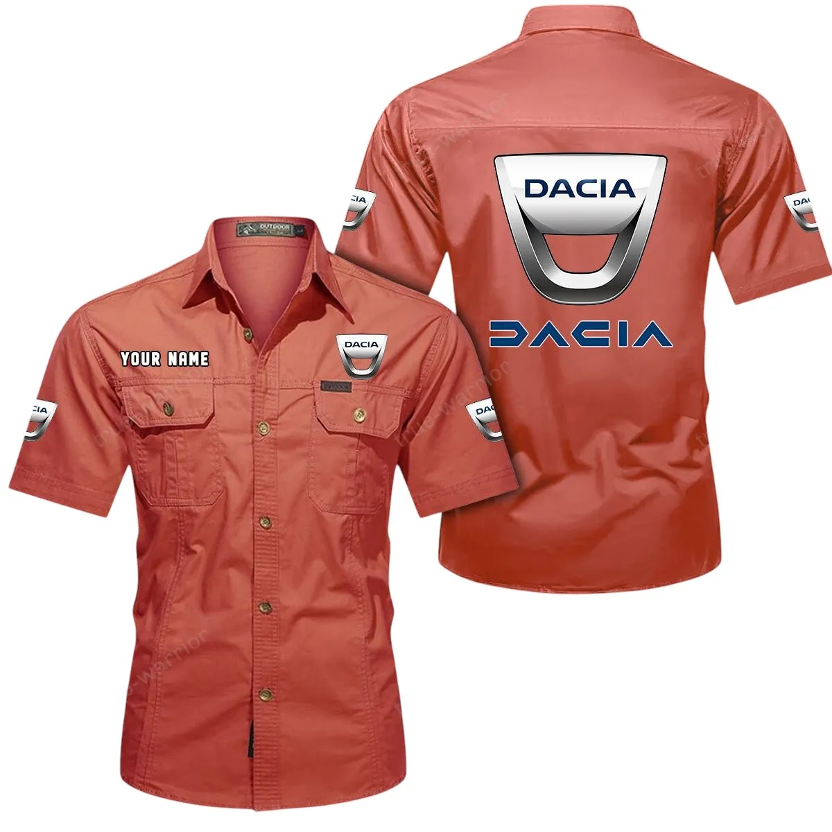 Car Lovers Gift Short Sleeved Shirt, Button Up Shirt Exclusive Logo For Car Owners CAR444052625917 - Red