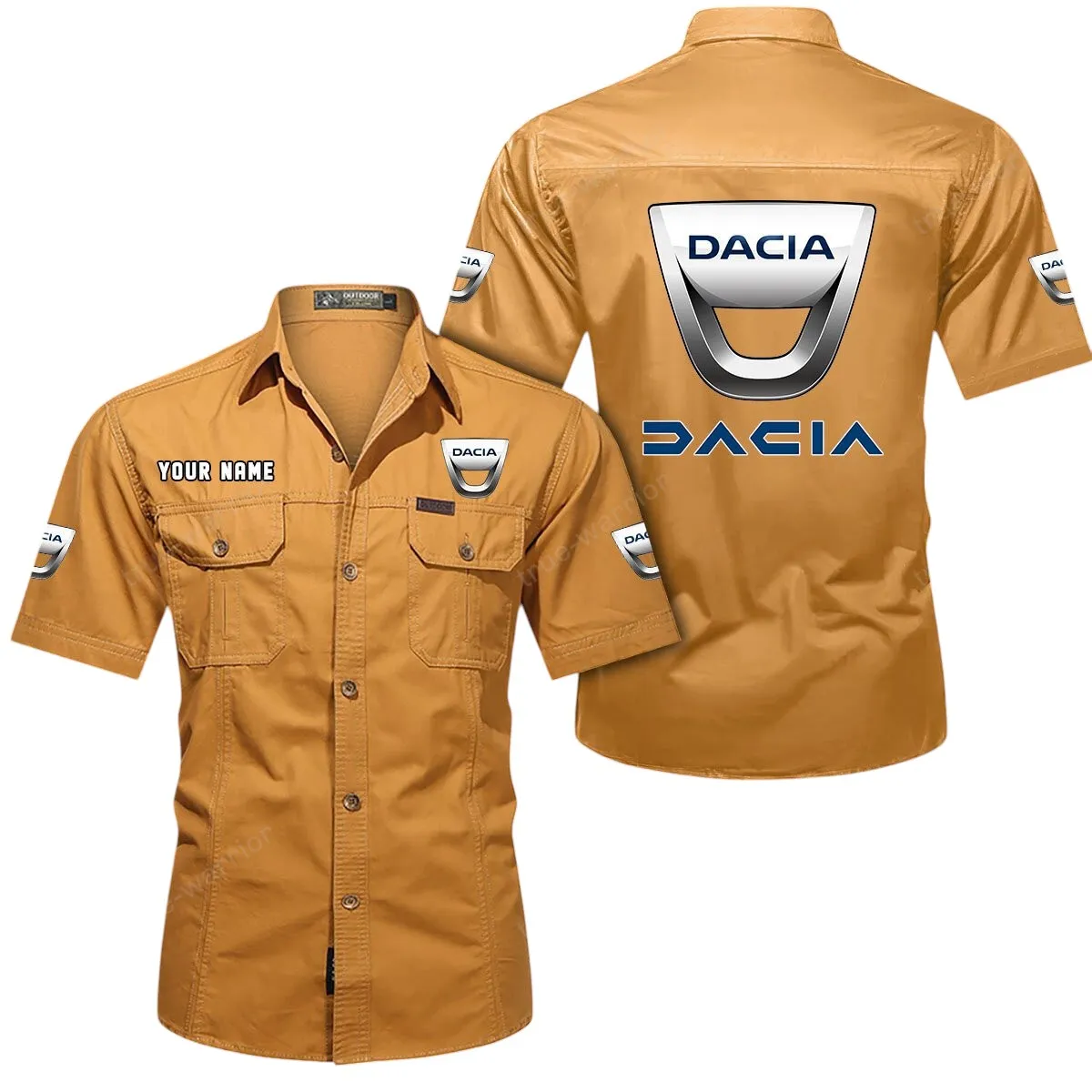Car Lovers Gift Short Sleeved Shirt, Button Up Shirt Exclusive Logo For Car Owners CAR444052625917 - Turmeric