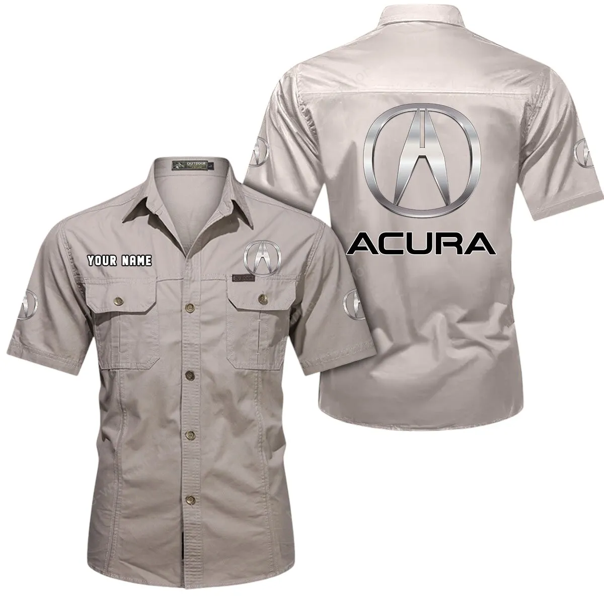 Car Lovers Gift Short Sleeved Shirt, Button Up Shirt Exclusive Logo For Car Owners CAR444052625929 - Beige