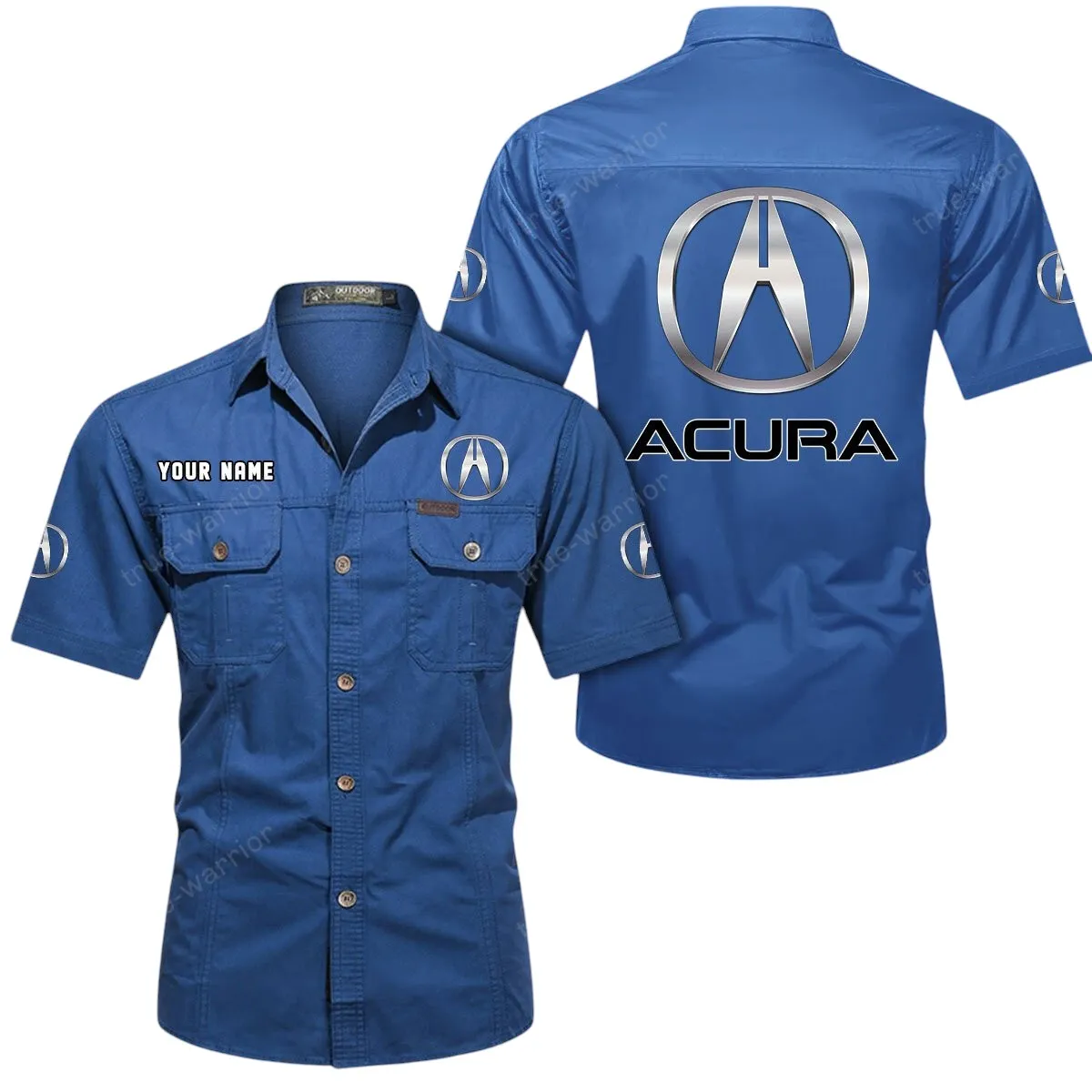 Car Lovers Gift Short Sleeved Shirt, Button Up Shirt Exclusive Logo For Car Owners CAR444052625929 - Cowboy Blue
