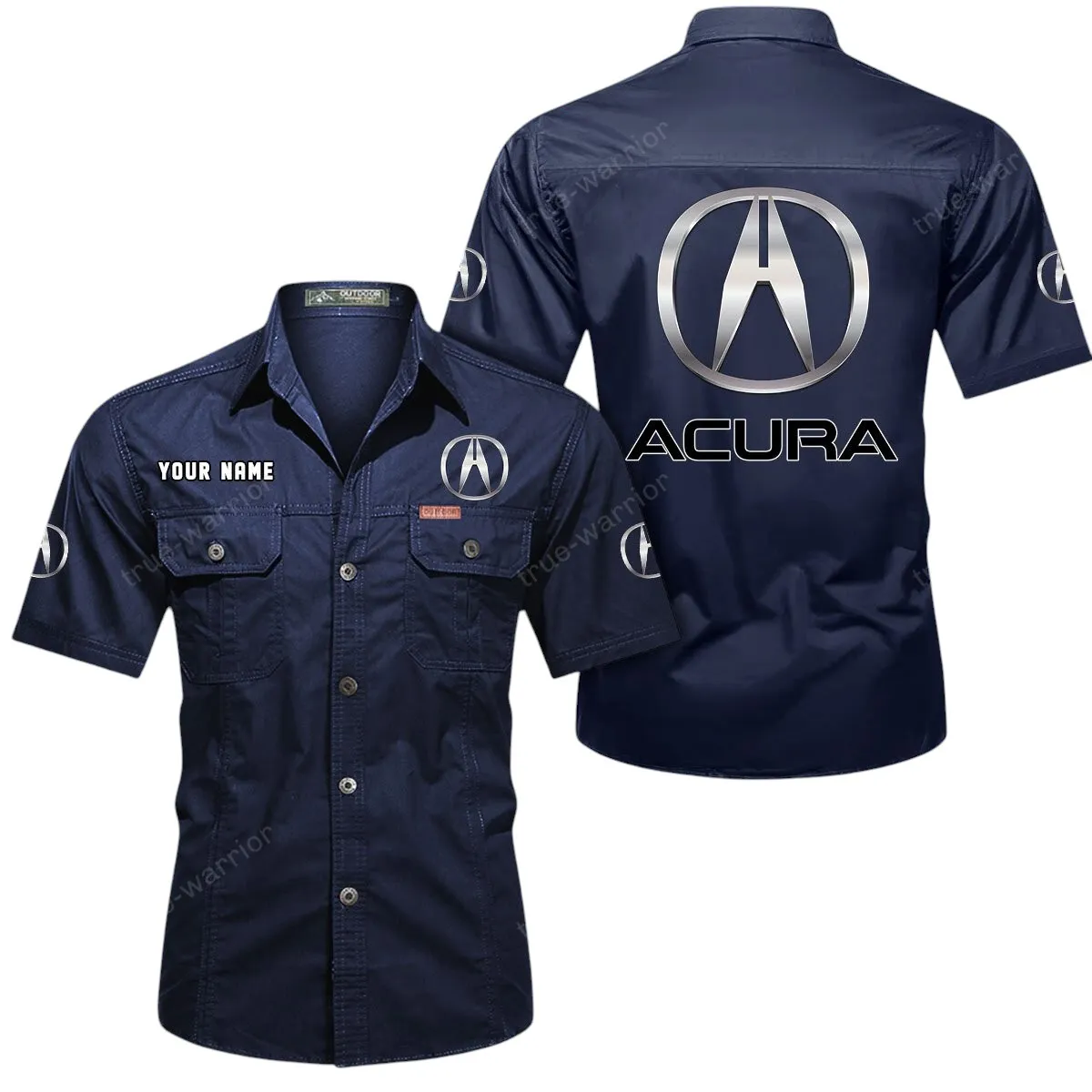 Car Lovers Gift Short Sleeved Shirt, Button Up Shirt Exclusive Logo For Car Owners CAR444052625929 - Dark Blue