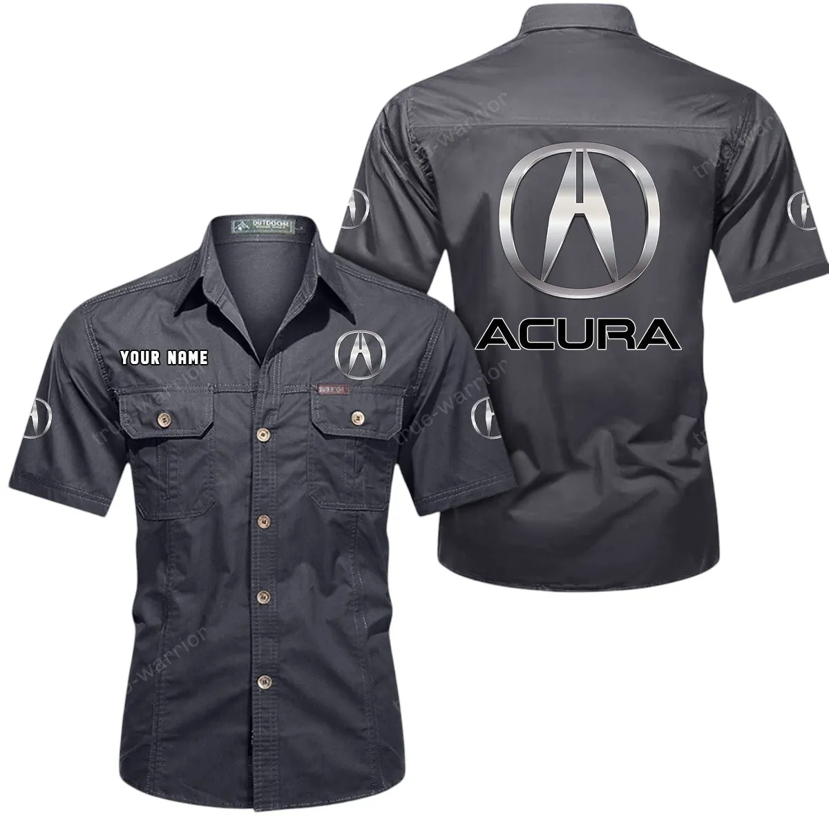 Car Lovers Gift Short Sleeved Shirt, Button Up Shirt Exclusive Logo For Car Owners CAR444052625929 - Gray