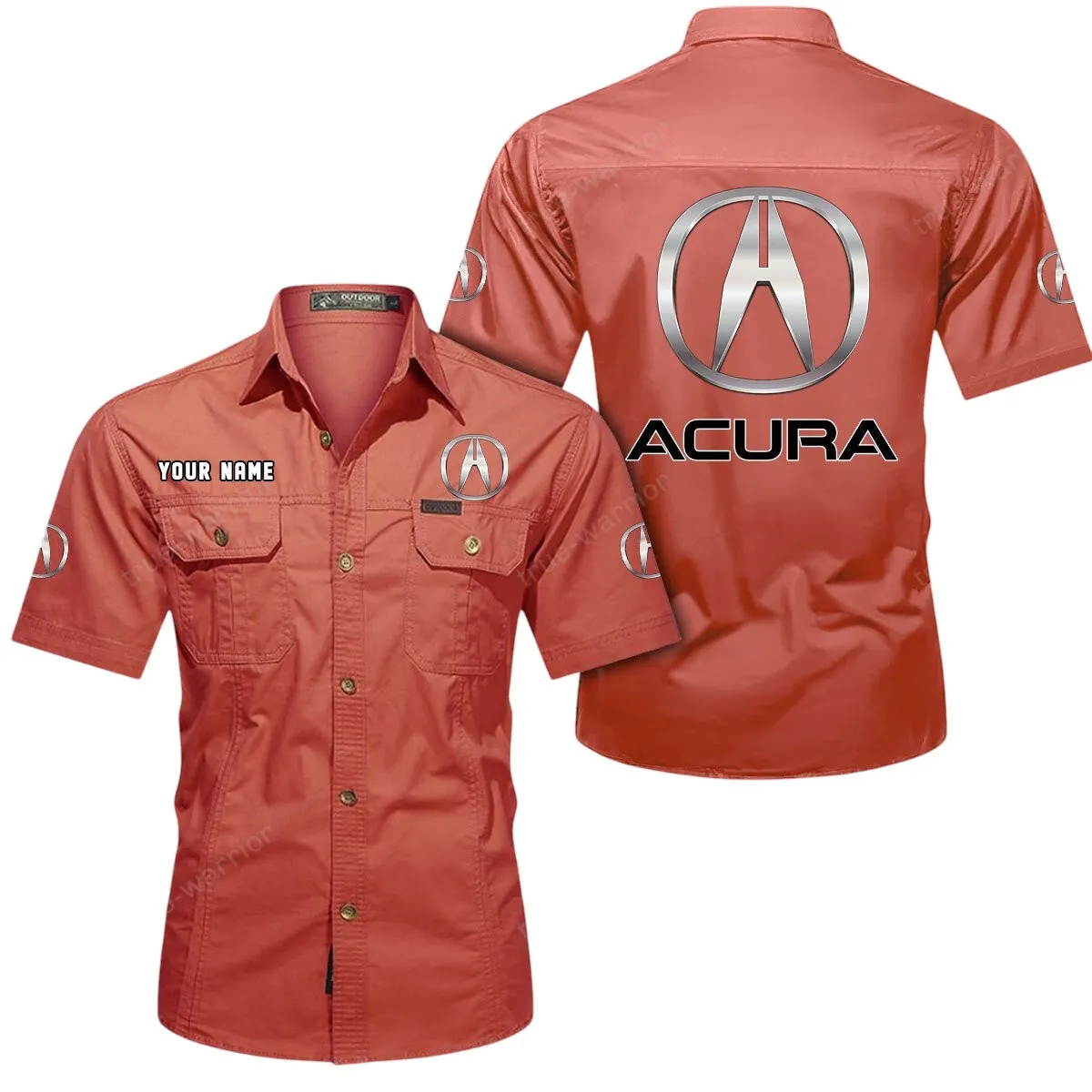 Car Lovers Gift Short Sleeved Shirt, Button Up Shirt Exclusive Logo For Car Owners CAR444052625929 - Red