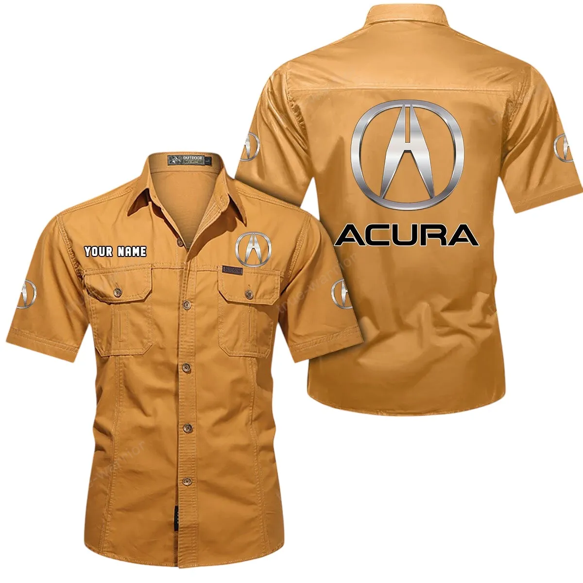 Car Lovers Gift Short Sleeved Shirt, Button Up Shirt Exclusive Logo For Car Owners CAR444052625929 - Turmeric