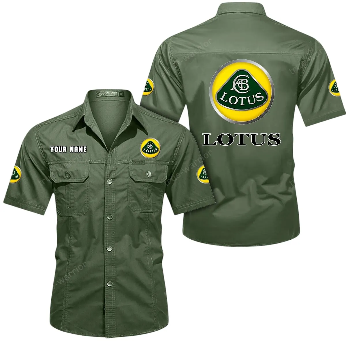 Car Lovers Gift Short Sleeved Shirt, Button Up Shirt Exclusive Logo For Car Owners CAR444052625933 - Army Green