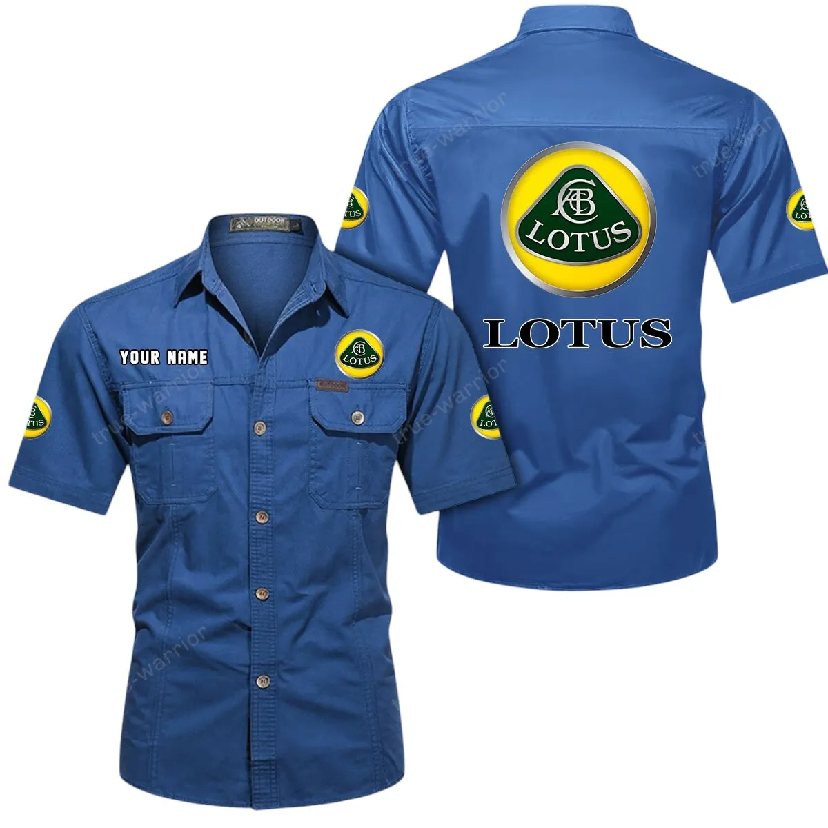 Car Lovers Gift Short Sleeved Shirt, Button Up Shirt Exclusive Logo For Car Owners CAR444052625933 - Cowboy Blue