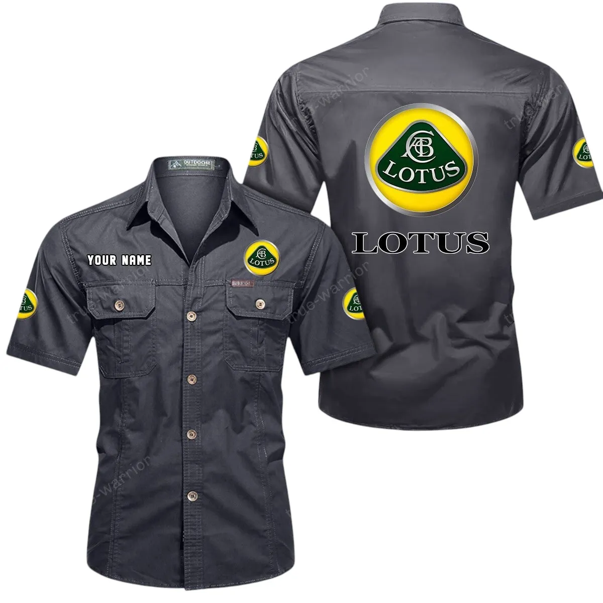 Car Lovers Gift Short Sleeved Shirt, Button Up Shirt Exclusive Logo For Car Owners CAR444052625933 - Gray
