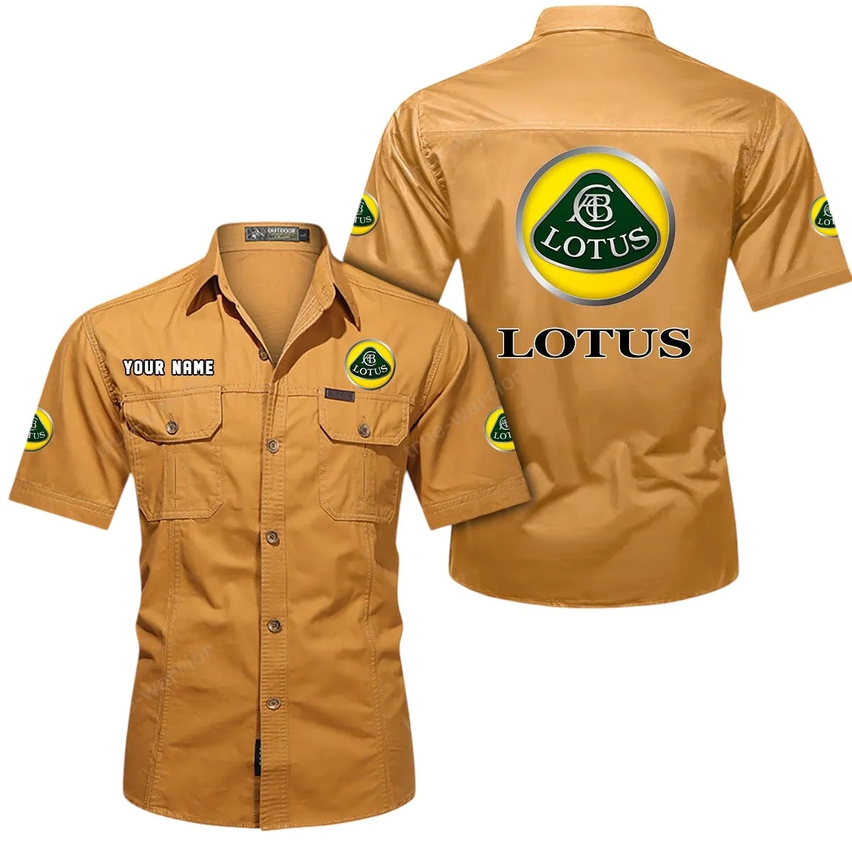 Car Lovers Gift Short Sleeved Shirt, Button Up Shirt Exclusive Logo For Car Owners CAR444052625933 - Turmeric