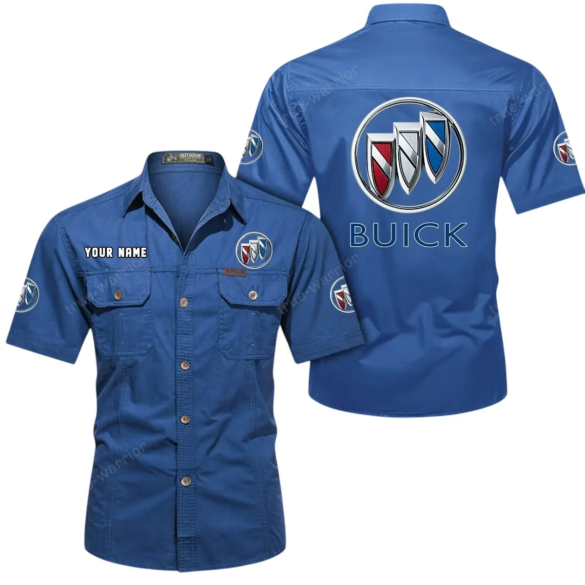 Car Lovers Gift Short Sleeved Shirt, Button Up Shirt Exclusive Logo For Car Owners CAR444052625935 - Cowboy Blue