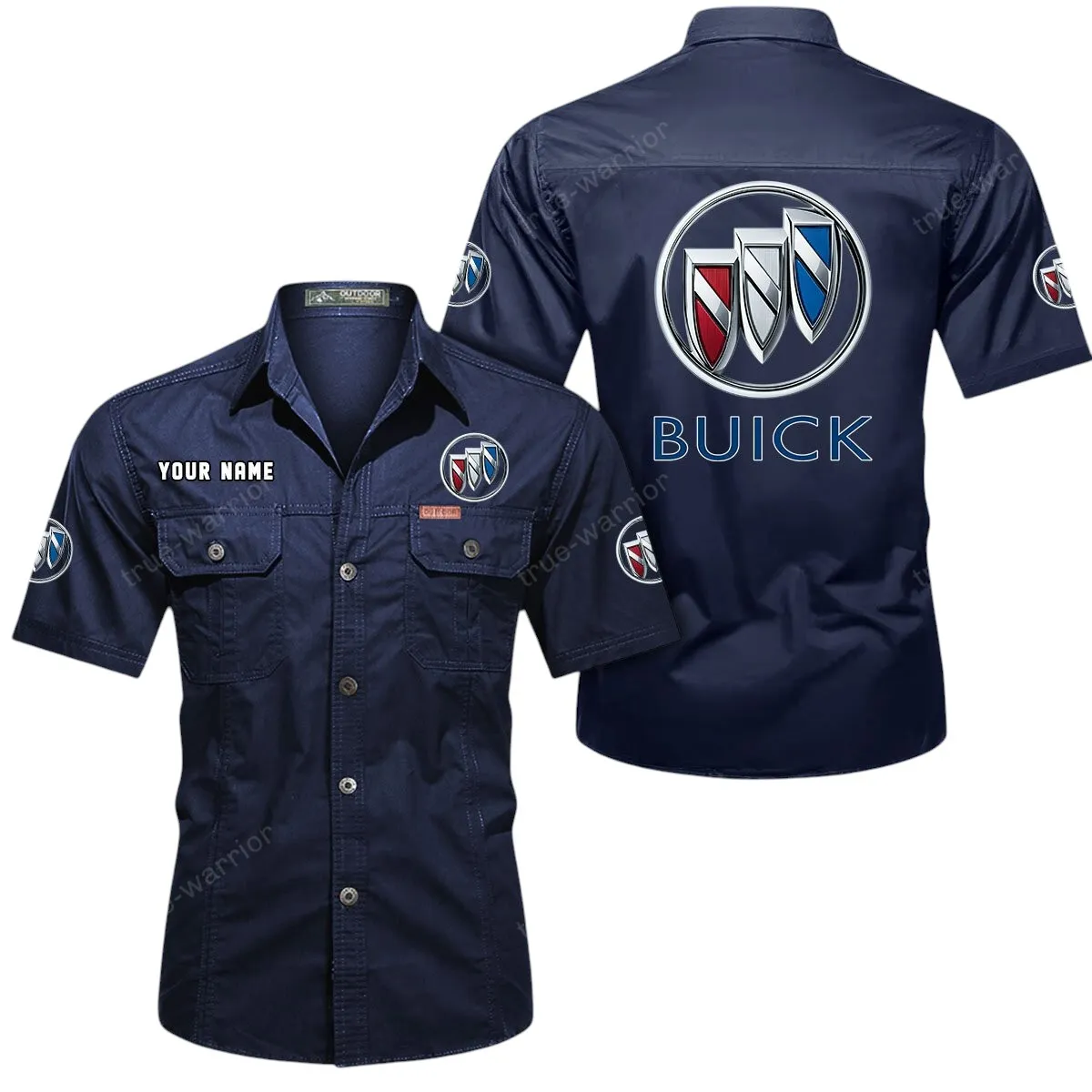 Car Lovers Gift Short Sleeved Shirt, Button Up Shirt Exclusive Logo For Car Owners CAR444052625935 - Dark Blue