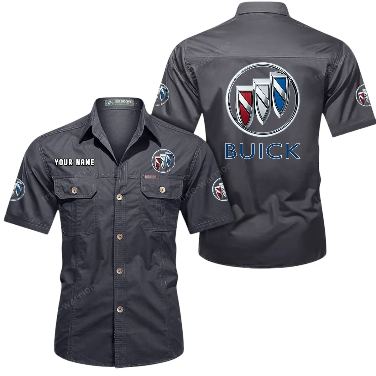 Car Lovers Gift Short Sleeved Shirt, Button Up Shirt Exclusive Logo For Car Owners CAR444052625935 - Gray
