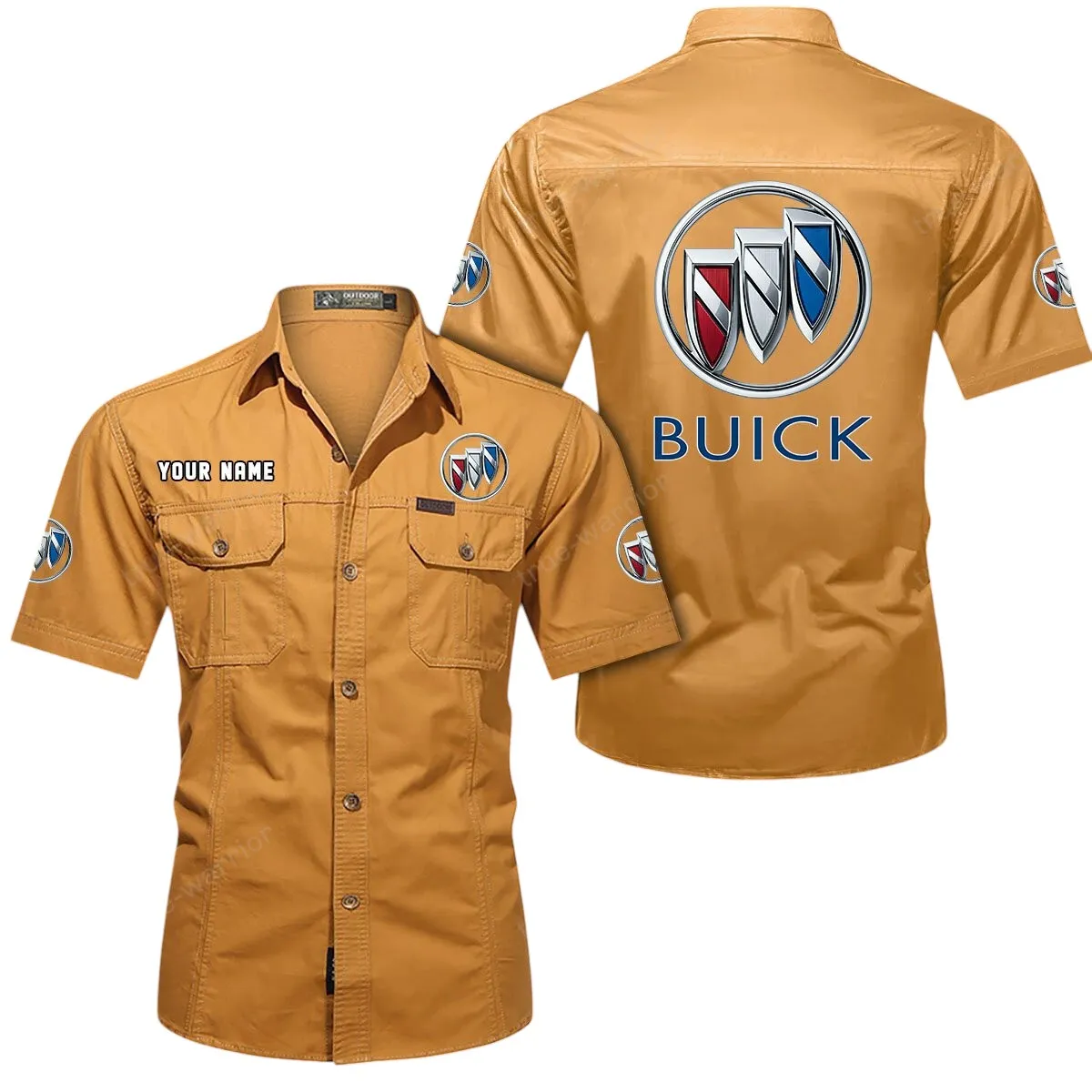 Car Lovers Gift Short Sleeved Shirt, Button Up Shirt Exclusive Logo For Car Owners CAR444052625935 - Turmeric