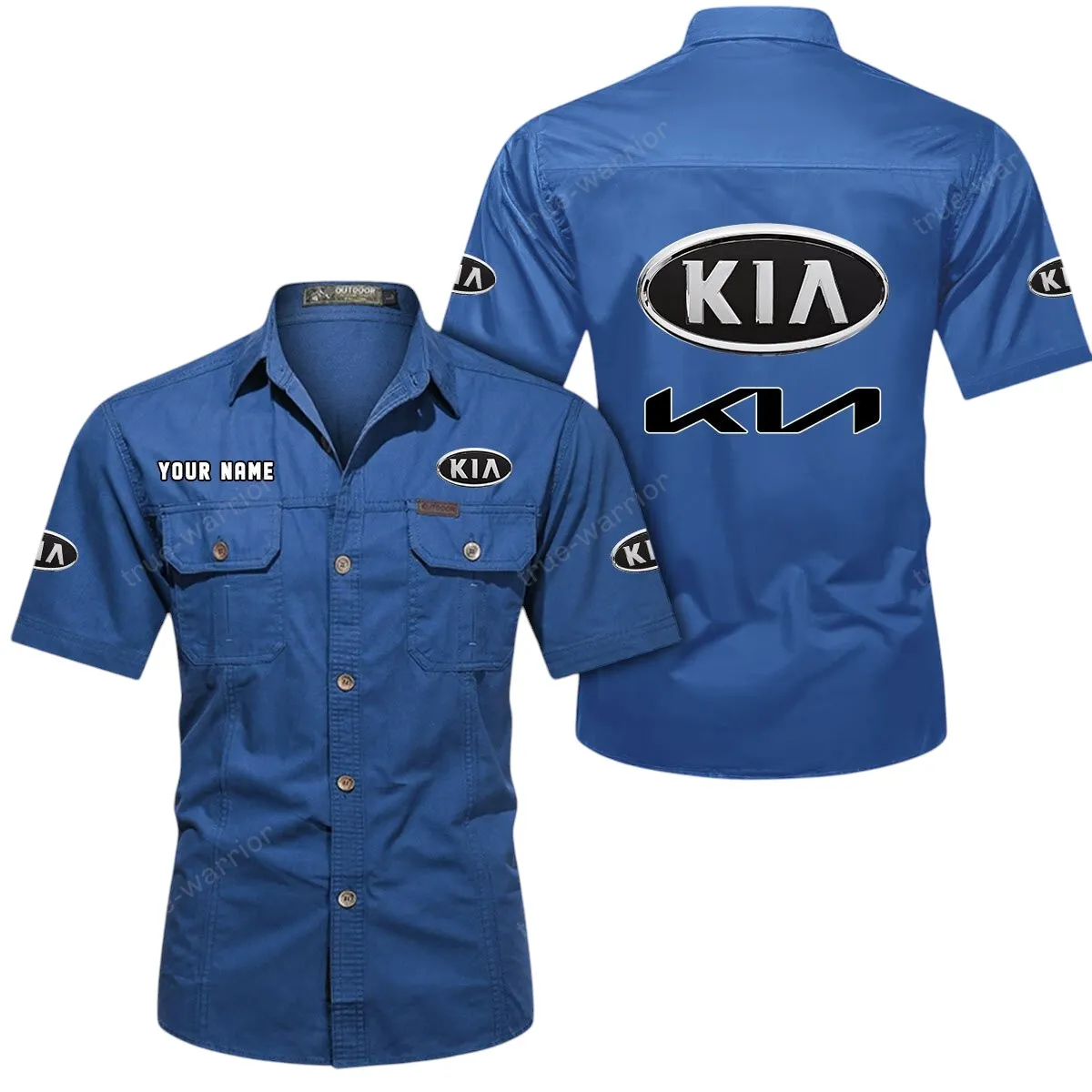 Car Lovers Gift Short Sleeved Shirt, Button Up Shirt Exclusive Logo For Car Owners CAR444052625948 - Cowboy Blue