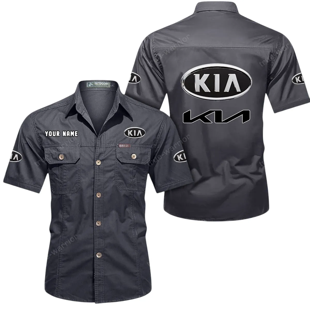 Car Lovers Gift Short Sleeved Shirt, Button Up Shirt Exclusive Logo For Car Owners CAR444052625948 - Gray
