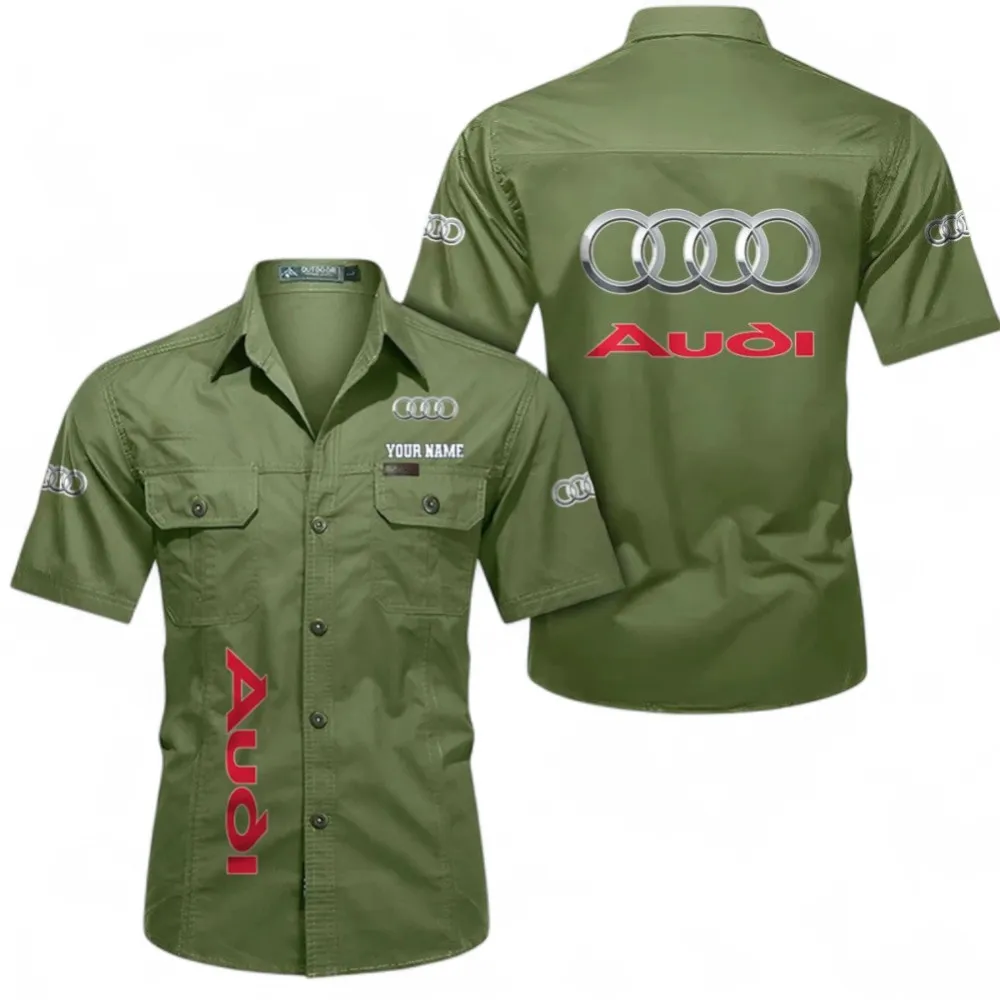 Car Short Sleeved Shirt, Button up Shirt Exclusive Logo For Car Owners, Custom Name CAR392072125783-Fruit Green