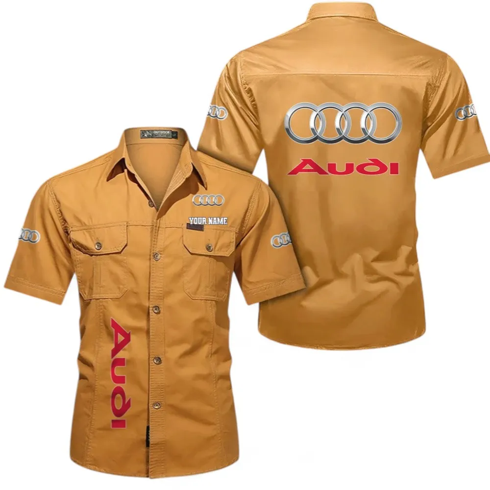 Car Short Sleeved Shirt, Button up Shirt Exclusive Logo For Car Owners, Custom Name CAR392072125783-Turmeric