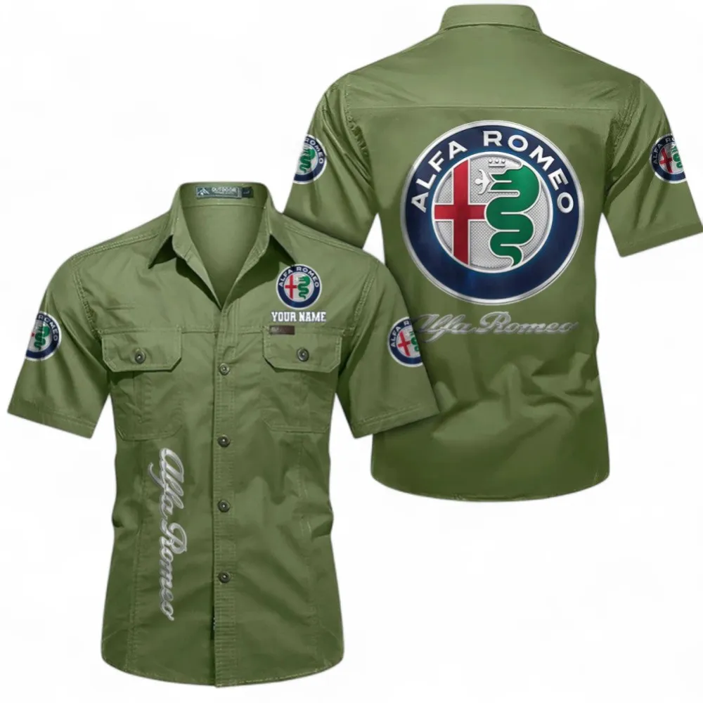 Car Short Sleeved Shirt, Button up Shirt Exclusive Logo For Car Owners, Custom Name CAR392072125790-Fruit Green