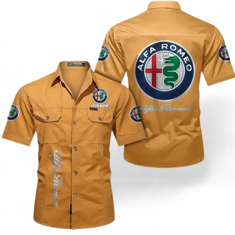 Car Short Sleeved Shirt, Button up Shirt Exclusive Logo For Car Owners, Custom Name CAR392072125790-Turmeric