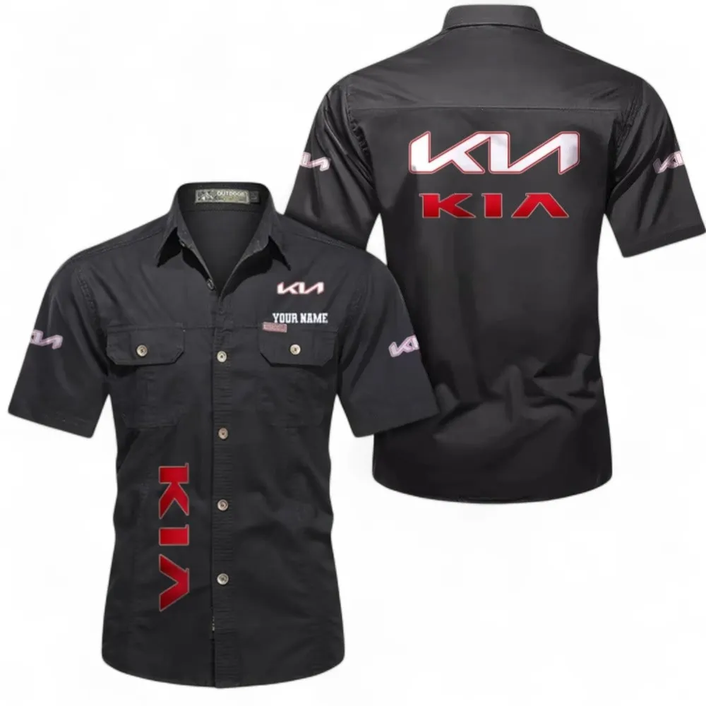 Car Short Sleeved Shirt, Button up Shirt Exclusive Logo For Car Owners, Custom Name CAR392072125792-Black