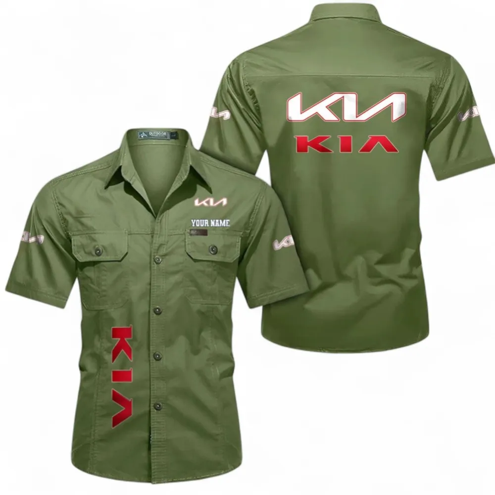 Car Short Sleeved Shirt, Button up Shirt Exclusive Logo For Car Owners, Custom Name CAR392072125792-Fruit Green