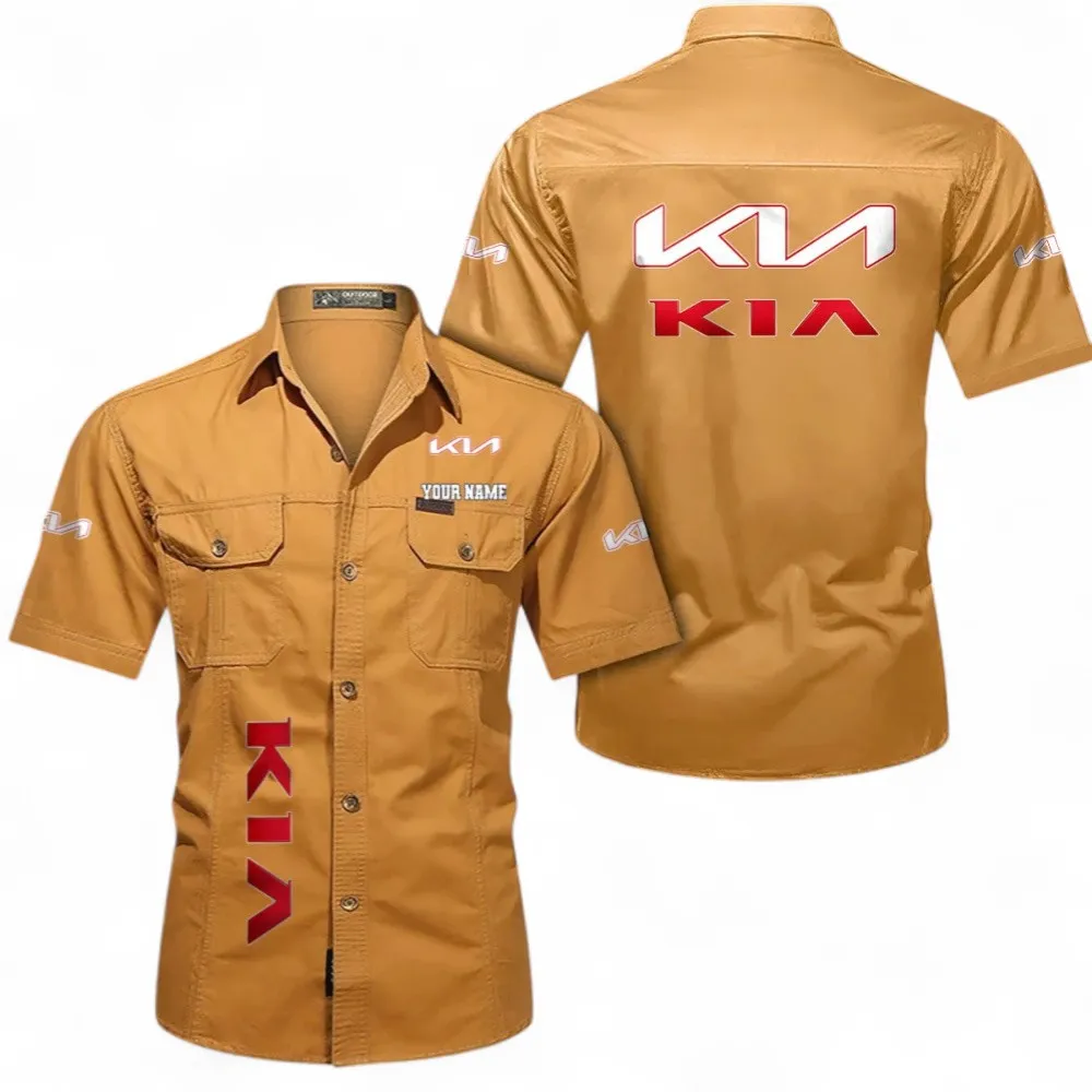Car Short Sleeved Shirt, Button up Shirt Exclusive Logo For Car Owners, Custom Name CAR392072125792-Turmeric