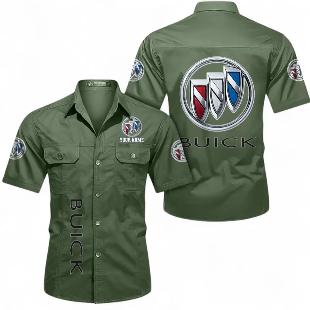 Car Short Sleeved Shirt, Button up Shirt Exclusive Logo For Car Owners, Custom Name CAR392072125819-Army Green