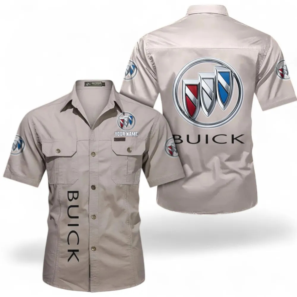 Car Short Sleeved Shirt, Button up Shirt Exclusive Logo For Car Owners, Custom Name CAR392072125819-Beige