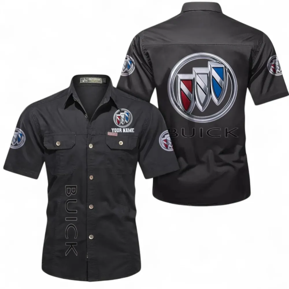 Car Short Sleeved Shirt, Button up Shirt Exclusive Logo For Car Owners, Custom Name CAR392072125819-Black