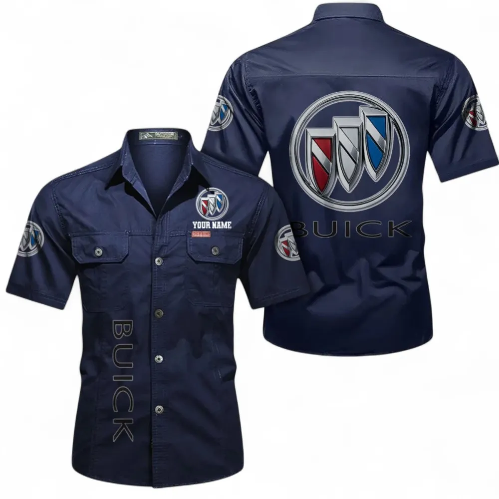 Car Short Sleeved Shirt, Button up Shirt Exclusive Logo For Car Owners, Custom Name CAR392072125819-Dark Blue