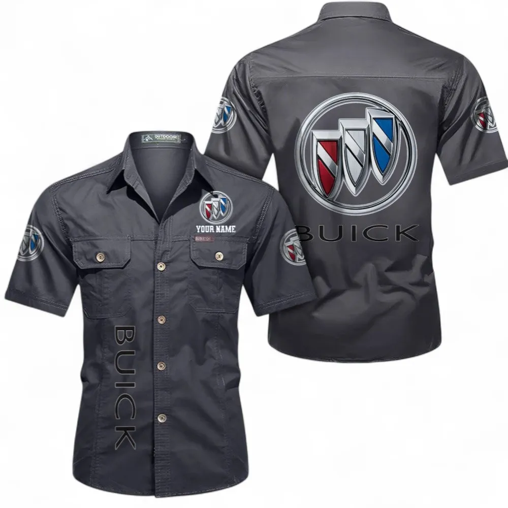 Car Short Sleeved Shirt, Button up Shirt Exclusive Logo For Car Owners, Custom Name CAR392072125819-Gray
