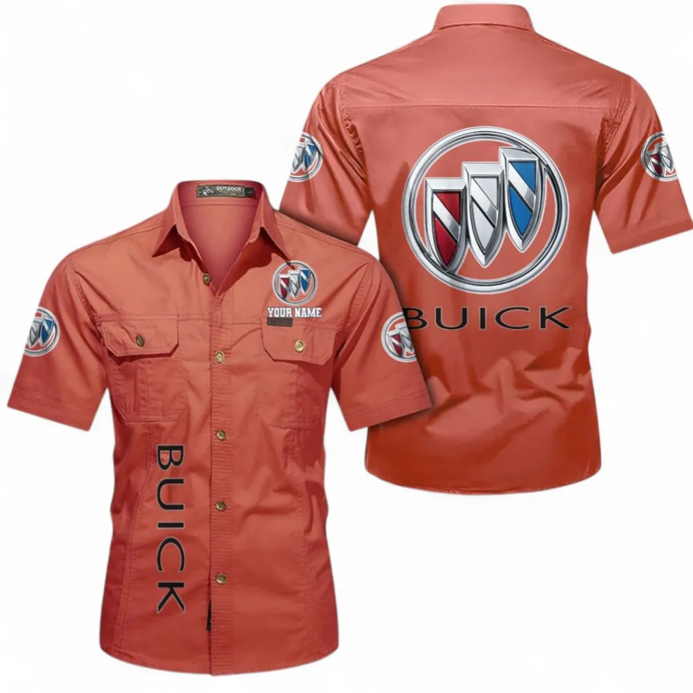 Car Short Sleeved Shirt, Button up Shirt Exclusive Logo For Car Owners, Custom Name CAR392072125819-Red