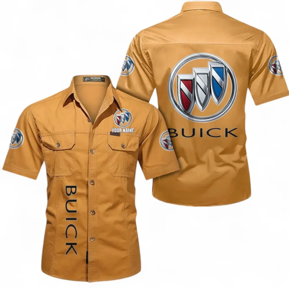 Car Short Sleeved Shirt, Button up Shirt Exclusive Logo For Car Owners, Custom Name CAR392072125819-Turmeric