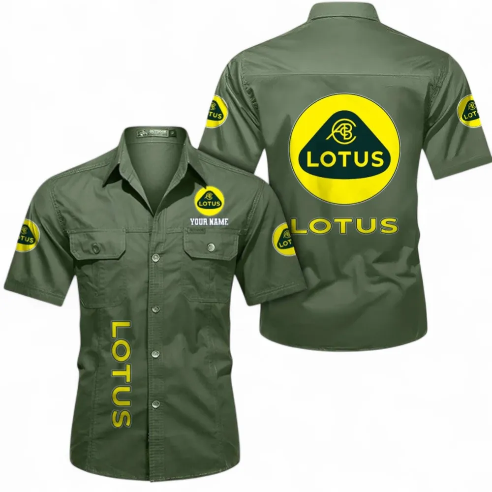 Car Short Sleeved Shirt, Button up Shirt Exclusive Logo For Car Owners, Custom Name CAR392072125826-Army Green