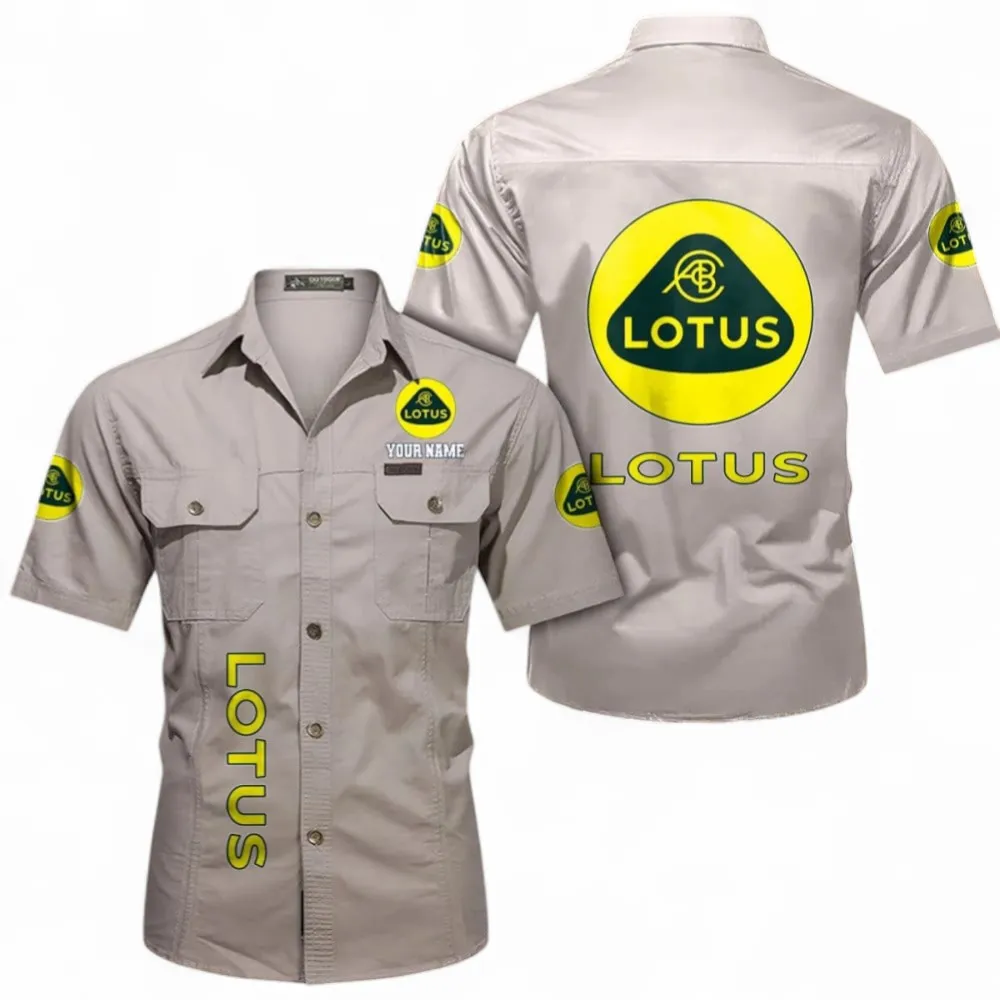 Car Short Sleeved Shirt, Button up Shirt Exclusive Logo For Car Owners, Custom Name CAR392072125826-Beige