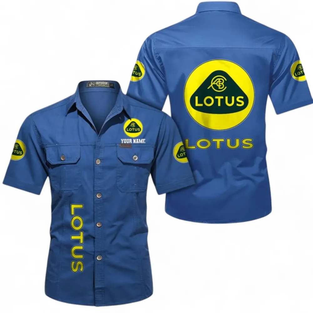 Car Short Sleeved Shirt, Button up Shirt Exclusive Logo For Car Owners, Custom Name CAR392072125826-Cowboy Blue