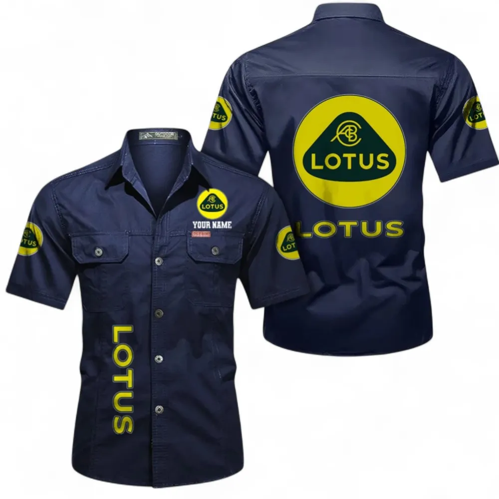 Car Short Sleeved Shirt, Button up Shirt Exclusive Logo For Car Owners, Custom Name CAR392072125826-Dark Blue