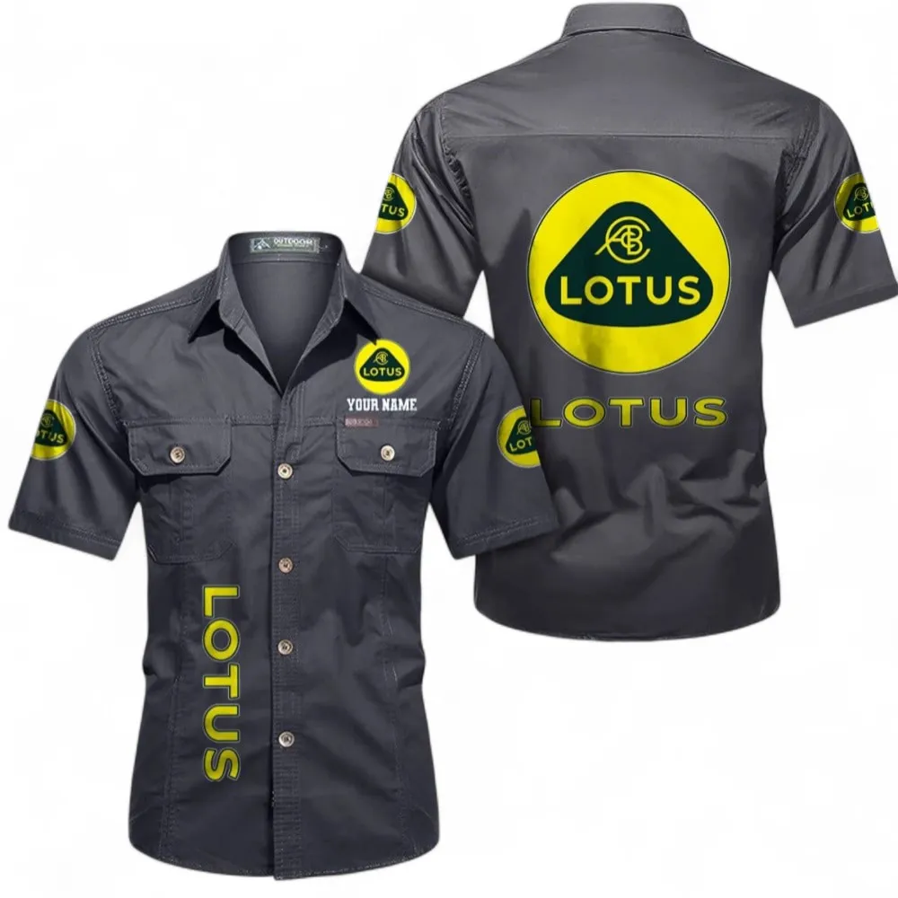 Car Short Sleeved Shirt, Button up Shirt Exclusive Logo For Car Owners, Custom Name CAR392072125826-Gray