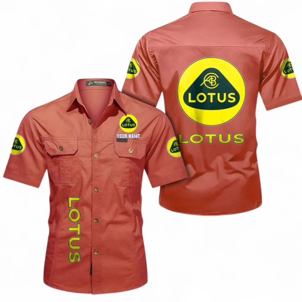 Car Short Sleeved Shirt, Button up Shirt Exclusive Logo For Car Owners, Custom Name CAR392072125826-Red