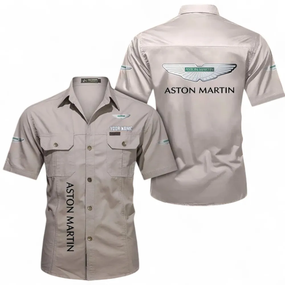 Car Short Sleeved Shirt, Button up Shirt Exclusive Logo For Car Owners, Custom Name CAR392072125829-Beige
