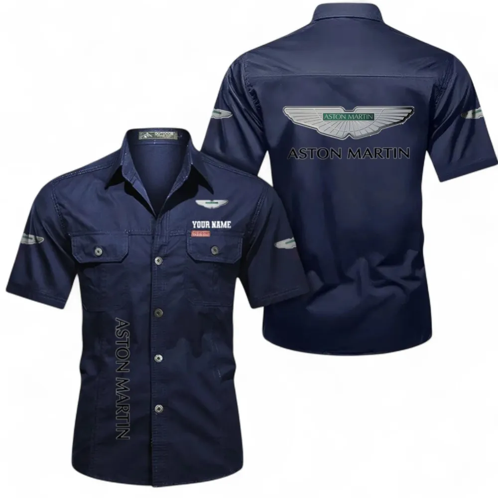 Car Short Sleeved Shirt, Button up Shirt Exclusive Logo For Car Owners, Custom Name CAR392072125829-Dark Blue