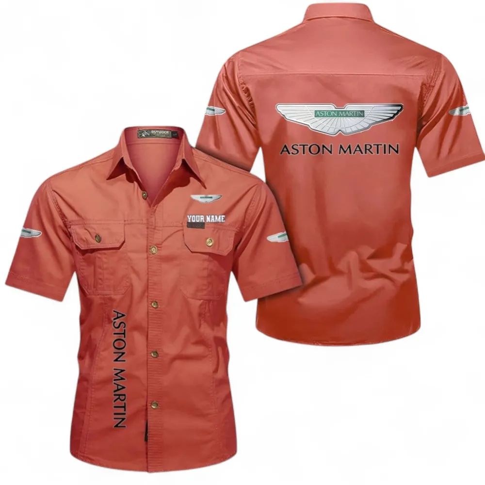 Car Short Sleeved Shirt, Button up Shirt Exclusive Logo For Car Owners, Custom Name CAR392072125829-Red