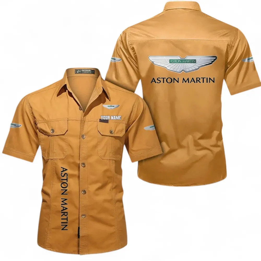 Car Short Sleeved Shirt, Button up Shirt Exclusive Logo For Car Owners, Custom Name CAR392072125829-Turmeric