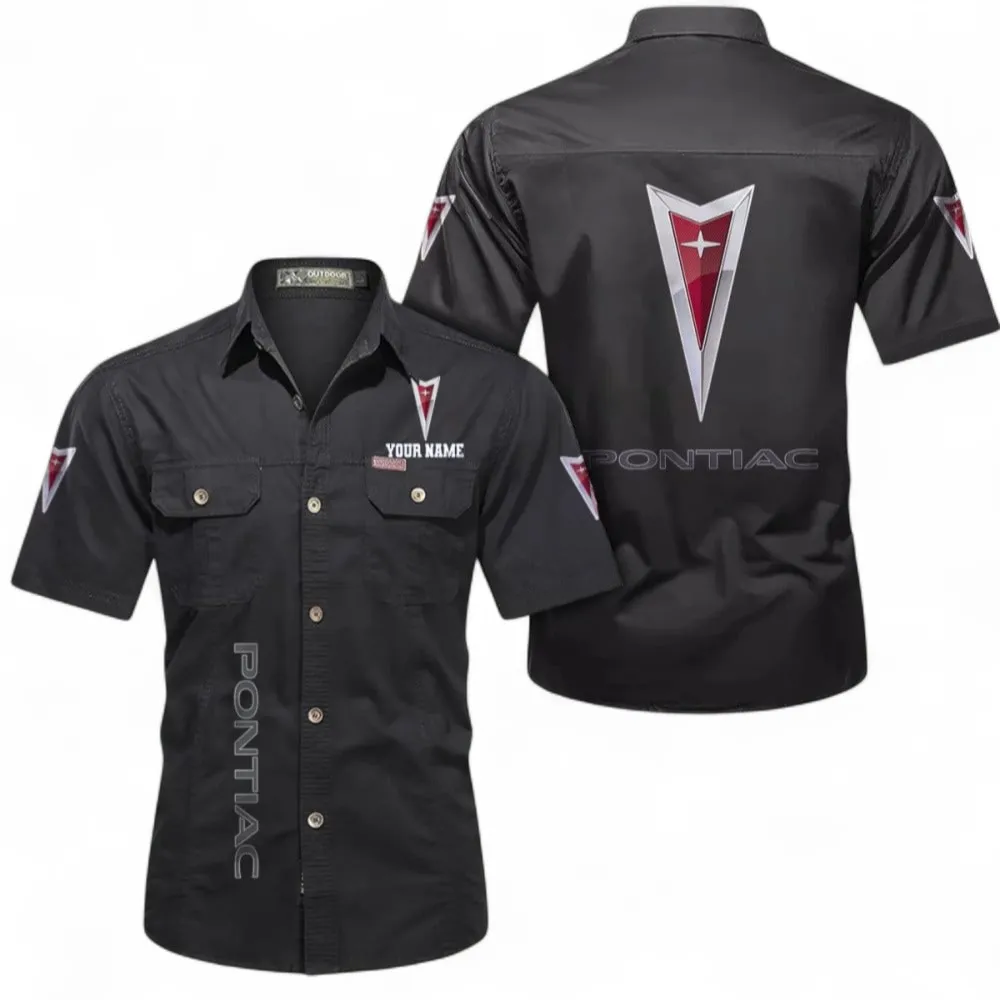 Car Short Sleeved Shirt, Button up Shirt Exclusive Logo For Car Owners, Custom Name CAR392072125843-Black