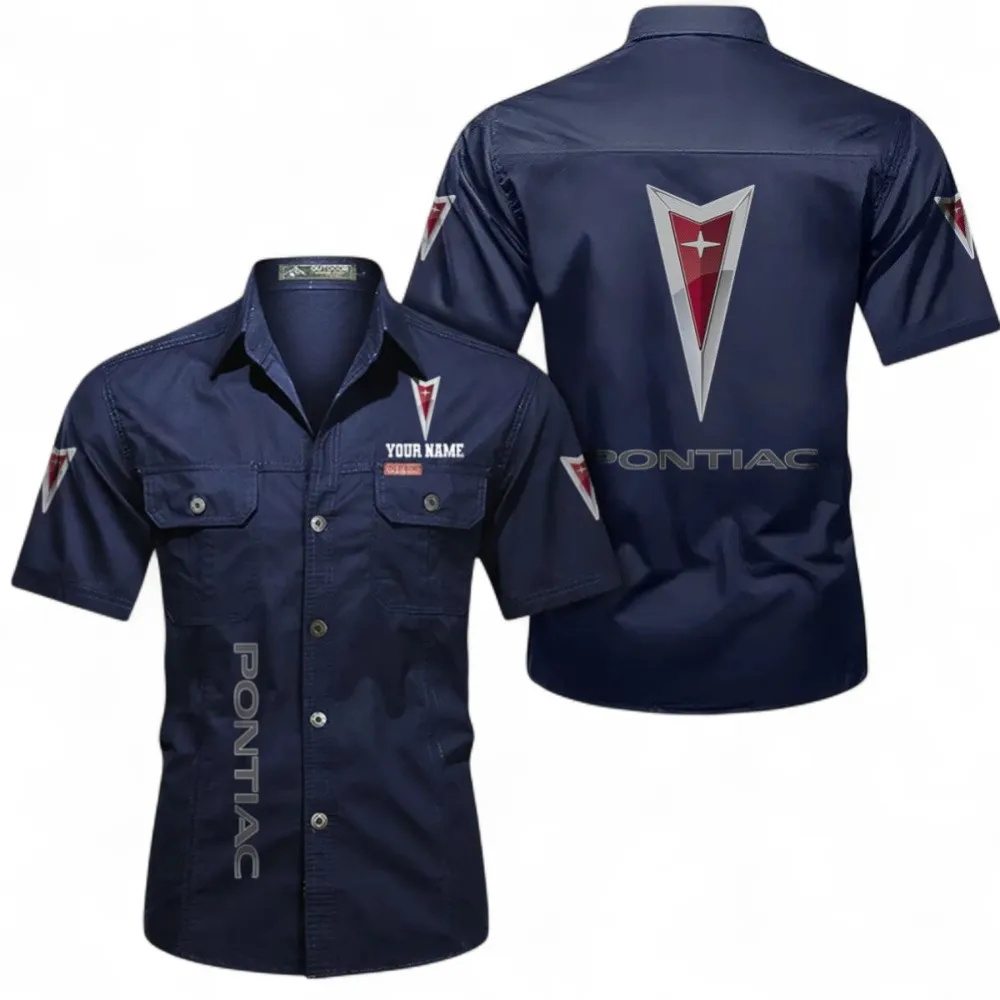 Car Short Sleeved Shirt, Button up Shirt Exclusive Logo For Car Owners, Custom Name CAR392072125843-Dark Blue