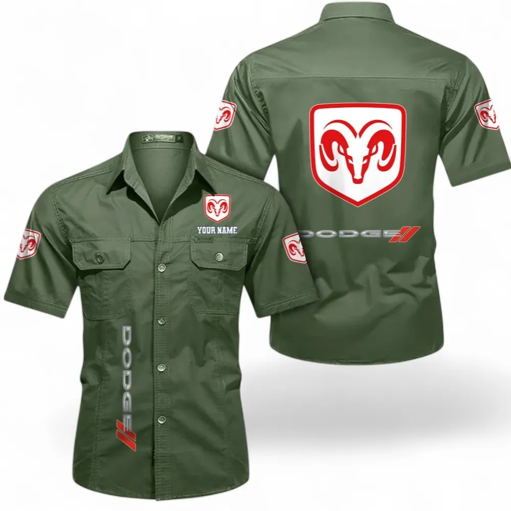 Car Speed Legend Short Sleeved Shirt, Button up Shirt Exclusive Logo For Car Owners, Custom Name CAR392072125793-Army Green