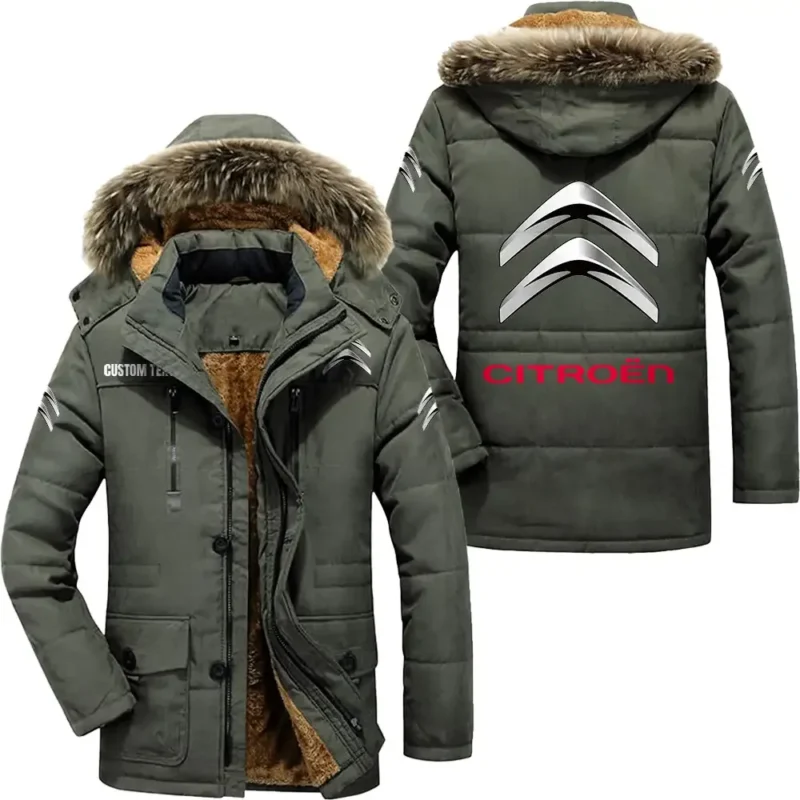 Classic Car Parka hoodie, Coat with Hood Exclusive Logo For Car Motorcycles Lovers CAR7002082074 - Army Green